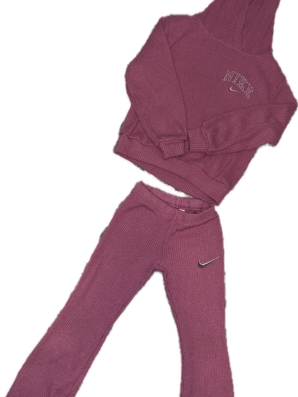 Nike Kids Ribbed Hoodie & Bottoms Set in Deep Mauve